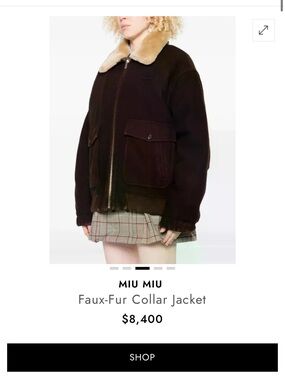 Miu Miu Dark Brown Jacket with Cream Faux-Fur Collar